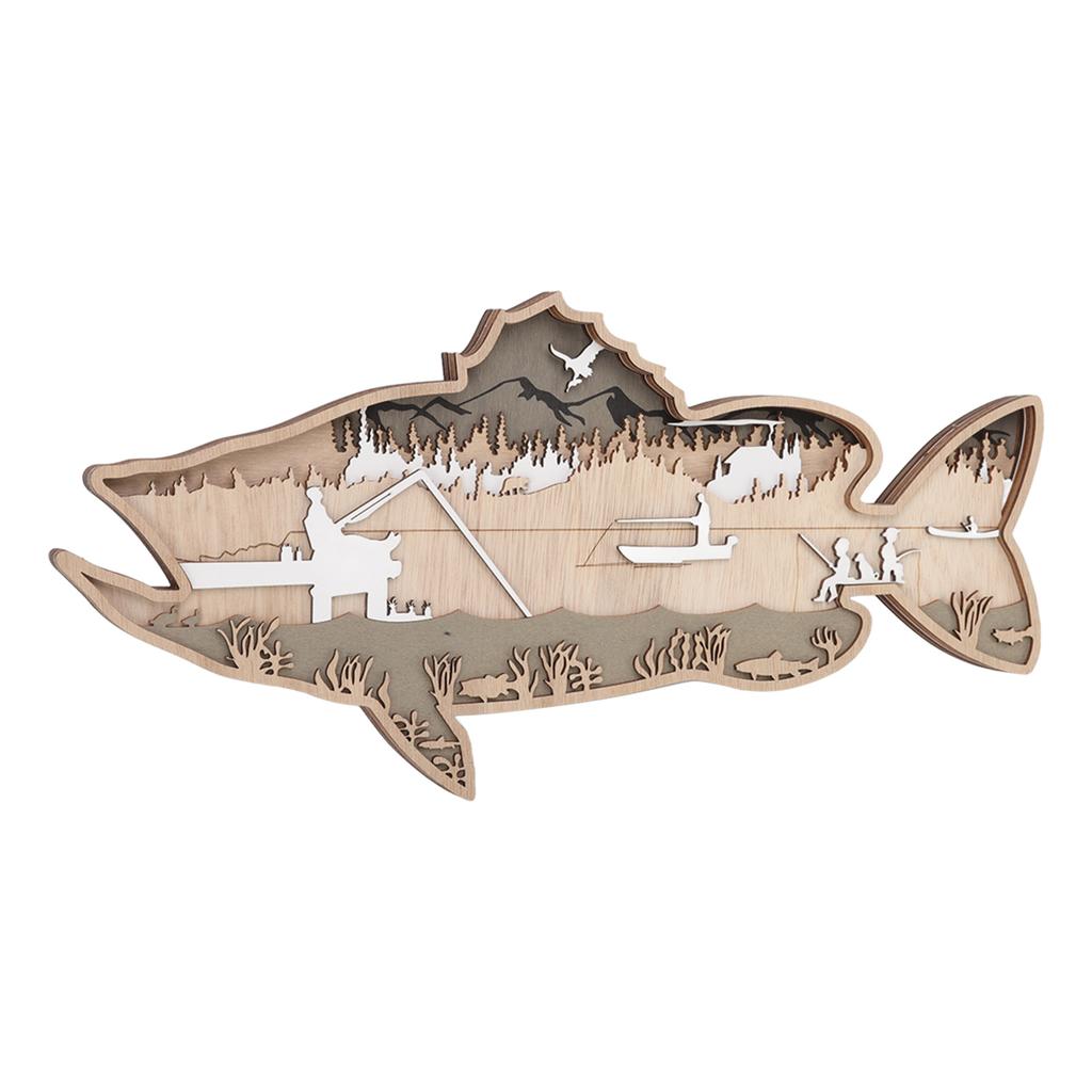 Wooden Hollowed Fish Figurine Multilayer Boxwood Decorative Wooden Hollowed Fish Striped for Home