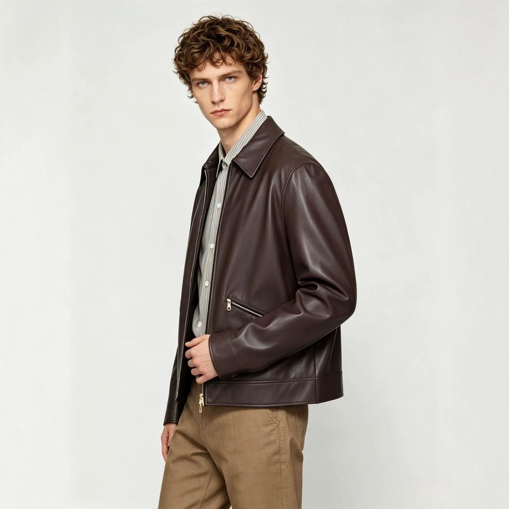 Vintage PU Leather Jacket Men's Lapel Jacket Fashion Loose Top Men's