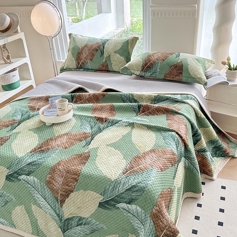 Herbst/Winter Milchsamt Bedrucktes Einzelbett-Tagesdecke- & Kissenbezug-Set mit Matratzen-Staubschutz