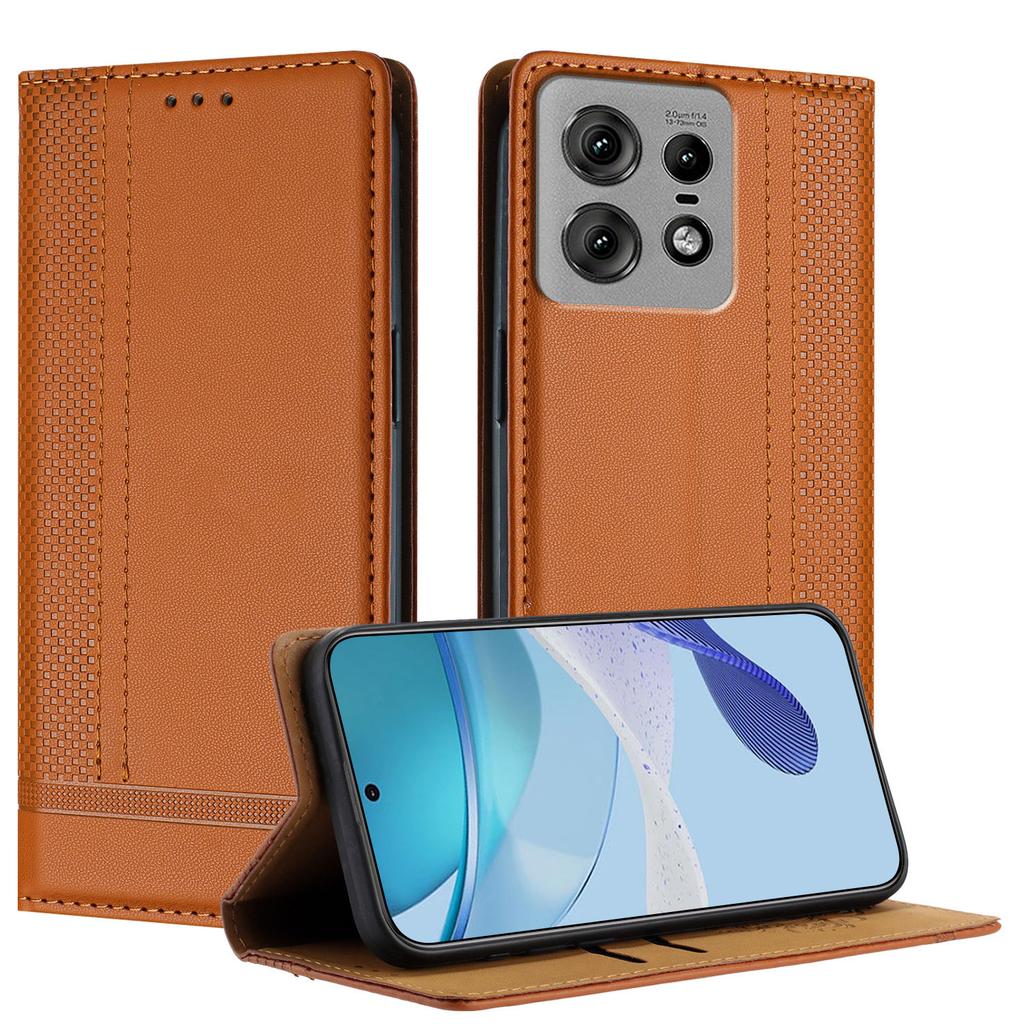 For Motorola Edge 50 Pro 5G Case L-Shaped Grid Pattern Leather Stand Phone Cover with Card Slots
