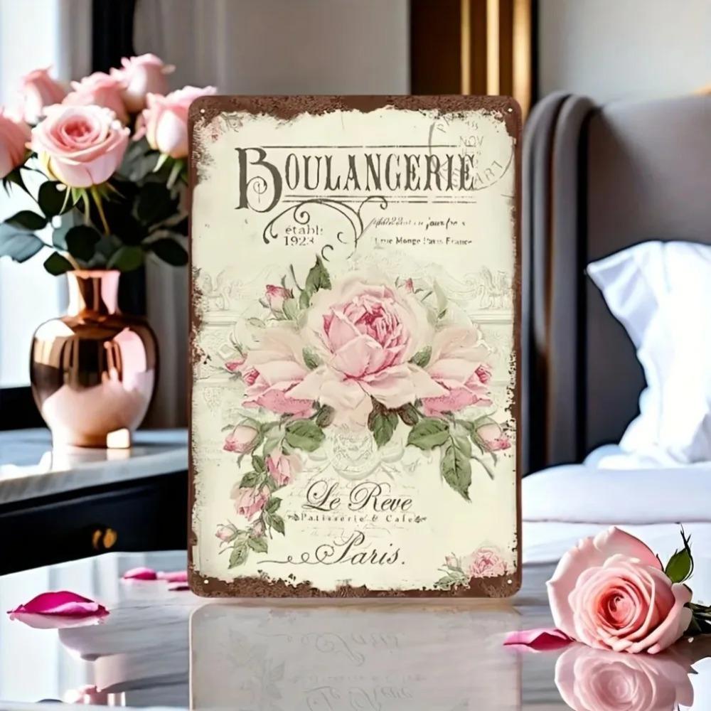 Distressed Vintage Rose Floral Tin Metal Plaque – Versatile Office Decor, Ideal Birthday & Valentine's Gift