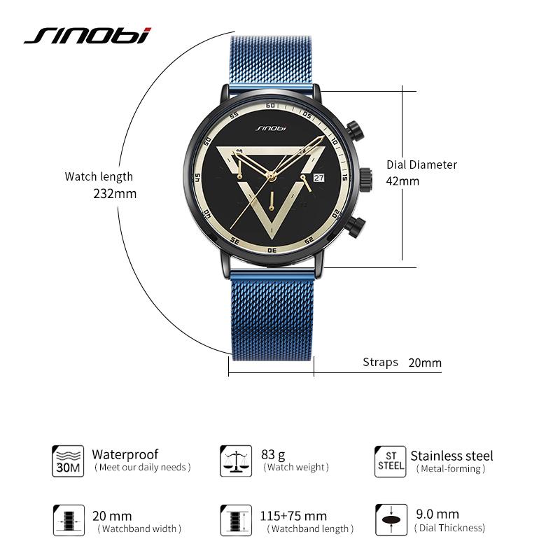 SINOBI Modische Herrenuhren, kreatives Dreieck-Design, Quarz-Armbanduhren, Chronograph, multifunktional, Sportuhr für Männer