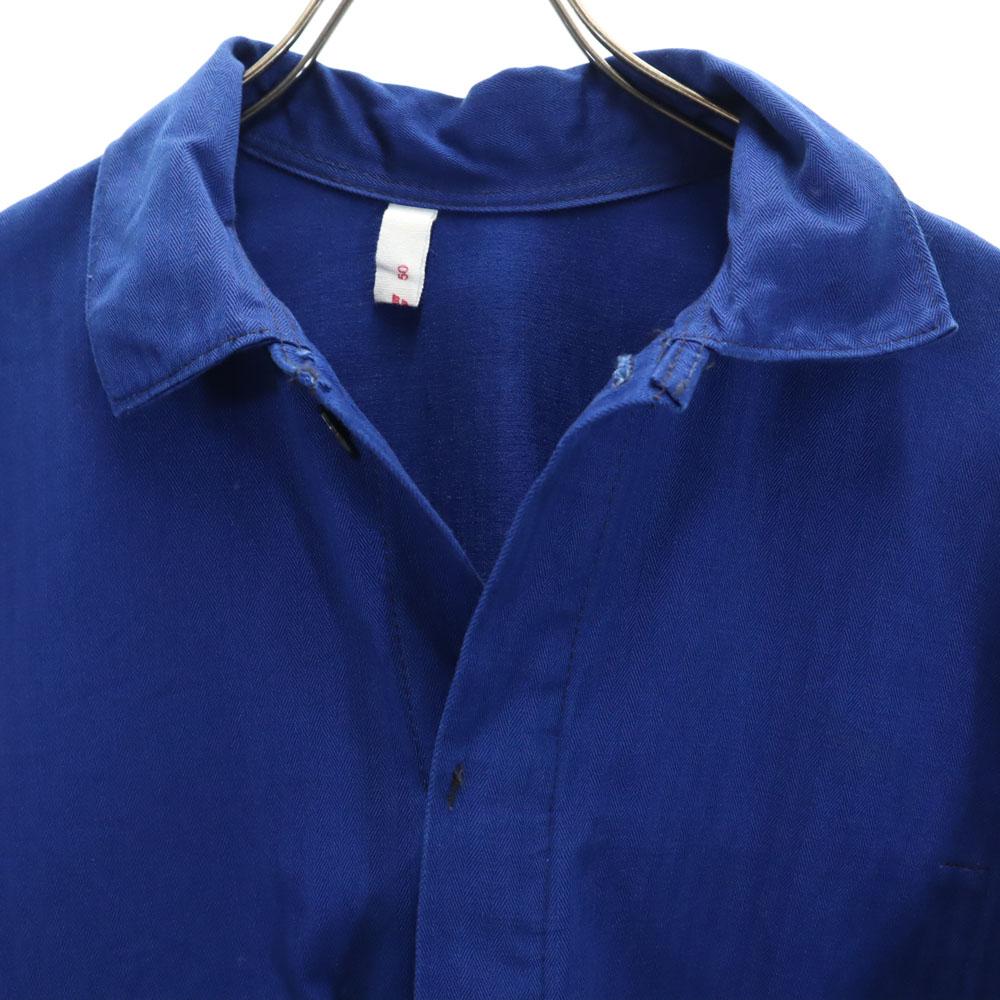 EURO WORK 70s 80s Vintage Herringbone Long Sleeve Shirt 50 Blue Men's Used