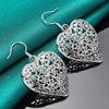 925 Sterling Silver Plated Heart Hollow Flower Earrings For Women Fashion Wedding Engagement Charm Jewelry