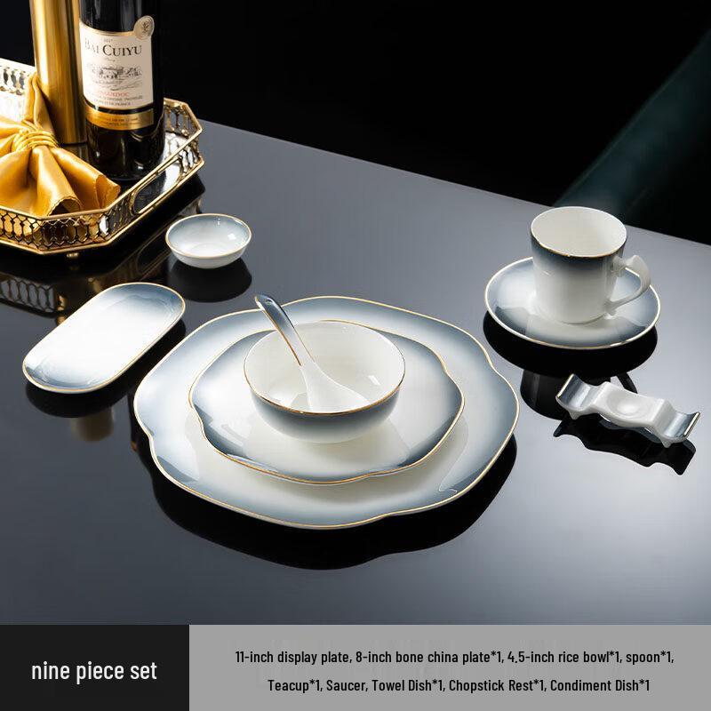 Ru Han New Chinese Style Gradient Grey Bone China Dinnerware Set