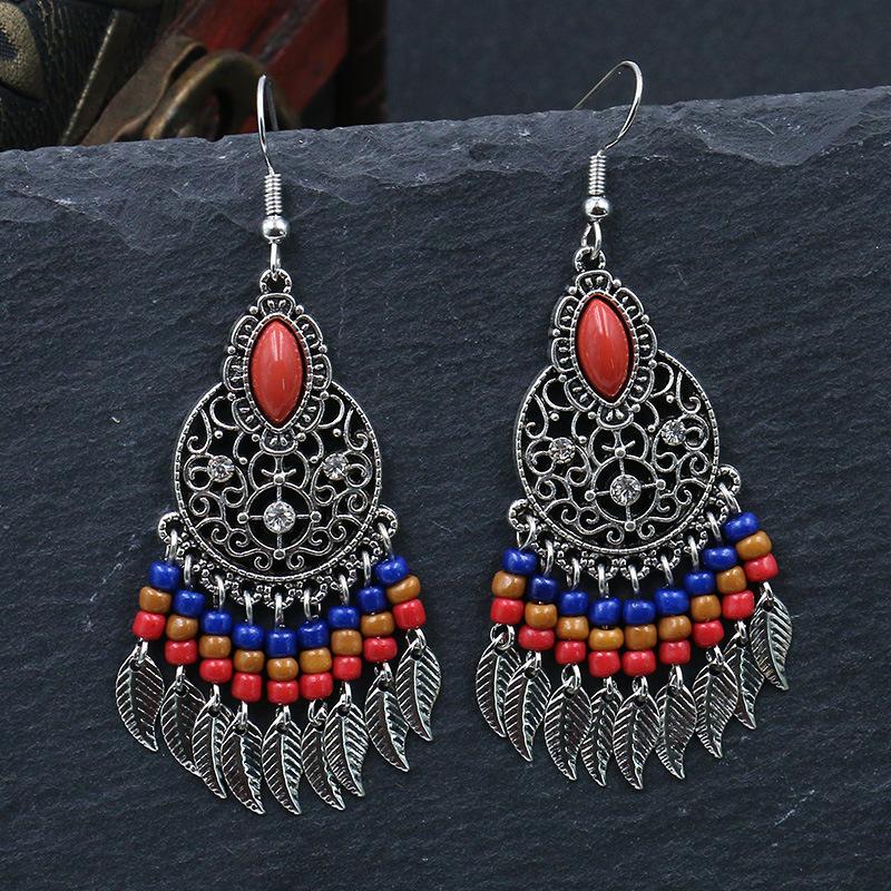 GemChic Women's New Vintage Leaf Fringe Hollow Beading Fringe Earrings Ethnic Fashion Hook Earrings Birthday Christmas Jewelry Gift