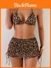 Bikiny set s leopardím vzorem z polyesterové tkaniny s vycpávkami a zavazováním za krk pro vodní sporty