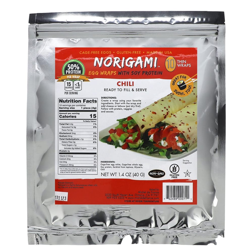 iHerb Egg Wraps with Soy Protein & Chili, Thin, 10 Sheets, 40g (1.4oz)