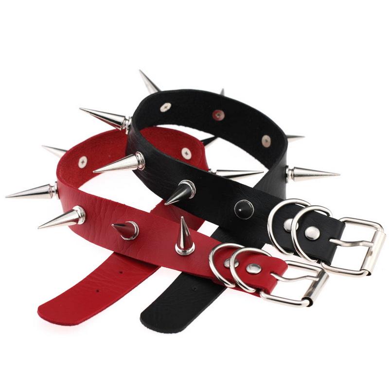 PU kožený gotický náhrdelník obojok Sexy špica okrúhly prsteň Kľúčna kosť Punk Rock Retiazka Choker Opasok Nastaviteľný golier Choker Cosplayer Halloween doplnok