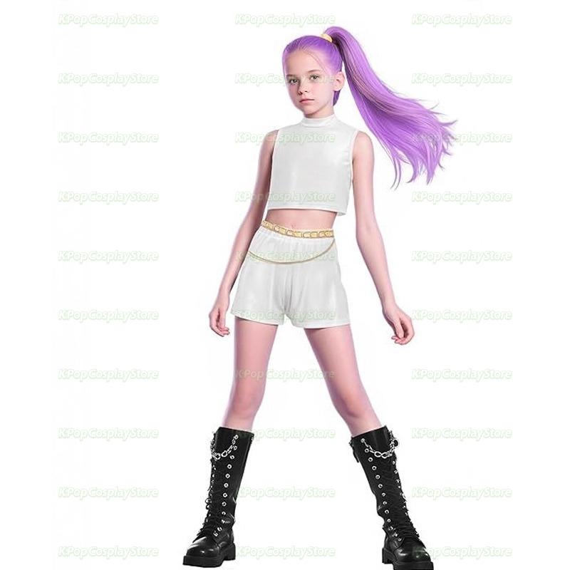 K-Pop Mädchen Dämonenjägerin Pop-Sängerin Langarm Oberteil Rock Gürtel Quaste Schulterpatches Zoey Tanz Bühnenoutfit Set