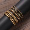 Fashion Hip Hop Jewelry Gold Silver Color 3/5/7/9/11mm Lobster Clasp Stainless Steel Cuban Link Bracelet for Women and Men
