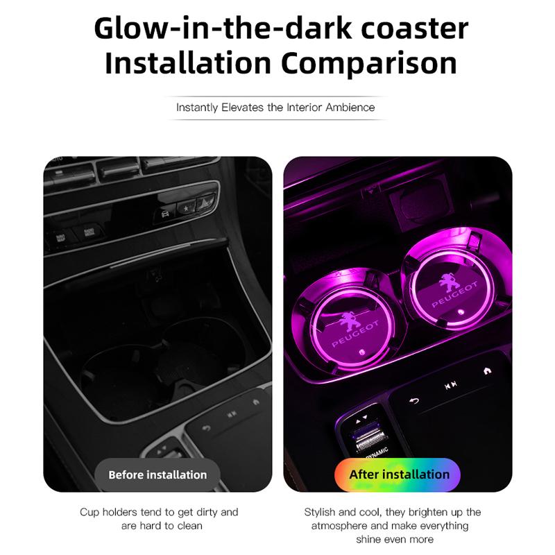 Car Water Cup Coaster 7 Colorful Led Atmosphere Interior Accessories For Peugeot 508 607 106 406 407 307 YI 206 301 408 5008 4008