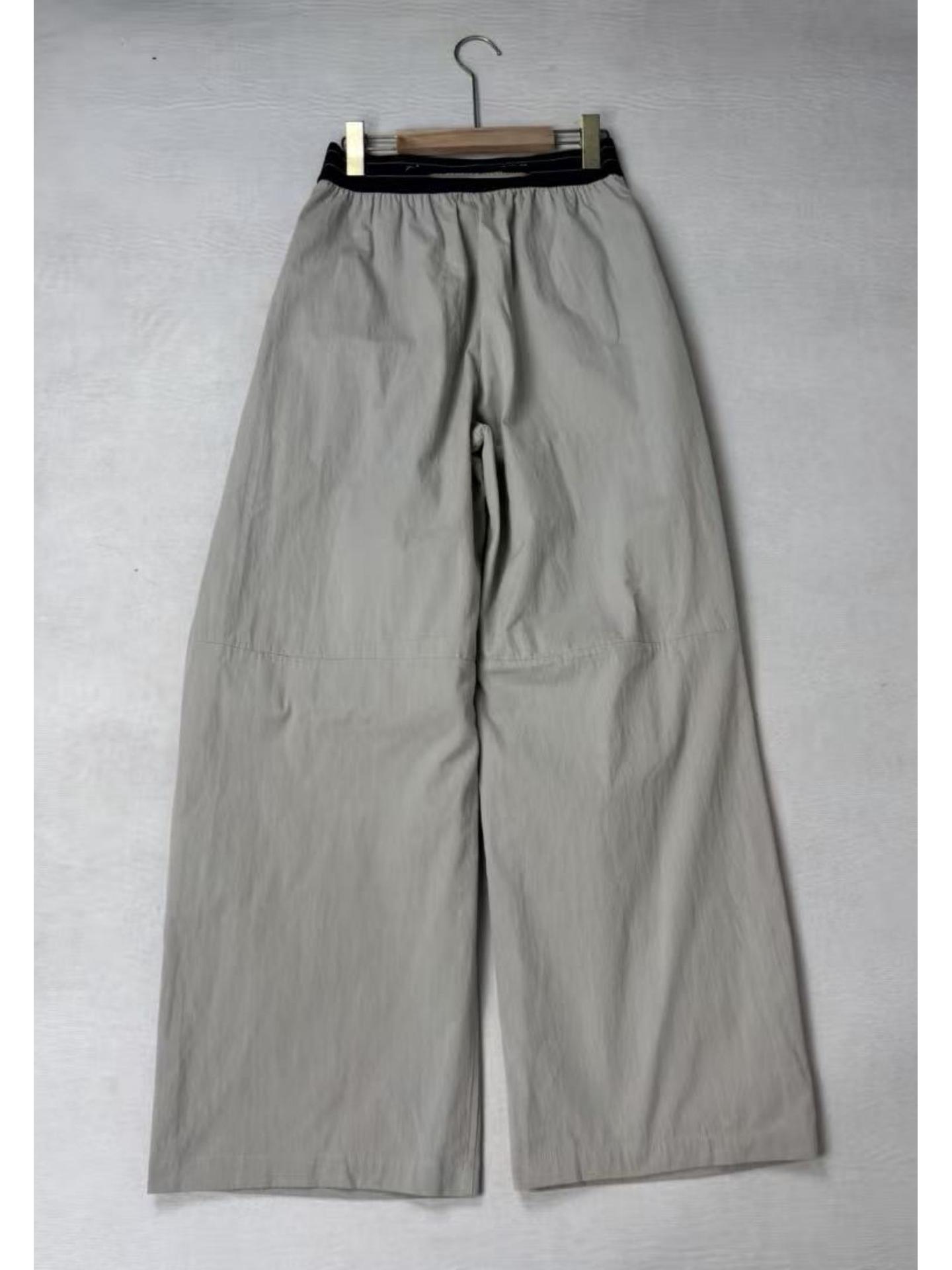 

Women s AW Black Khaki High-Waisted Patchwork Cotton Wide-Leg Casual Pants L