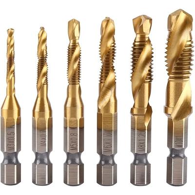 Conjunto de 6 peças de brocas de titânio para torneiras combinadas - Rosca métrica M3 M4 M5 M6 M8 M10 Ferramenta para roscas de rosca escareada