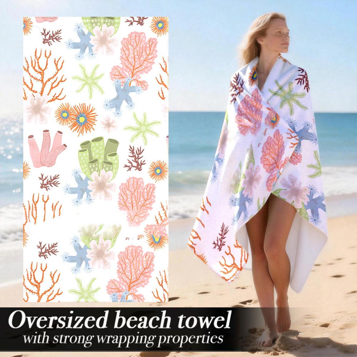 

Colorful Coral & Starfish Oversized Beach Towel – Soft & Plush, Vintage Design, Perfect for Yoga & Outdoor Use W30*H60(CM)