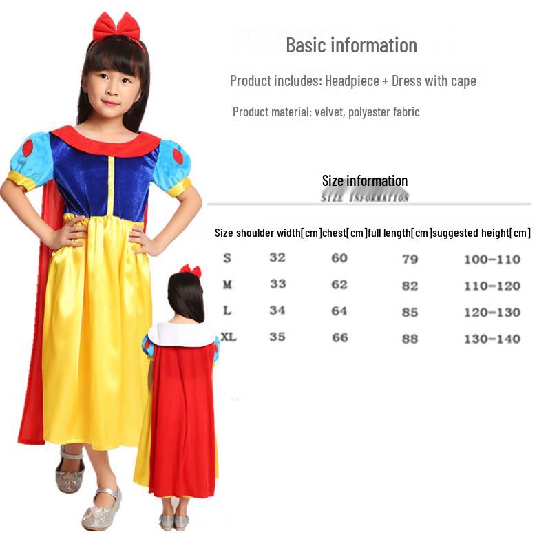 European & American Halloween Snow White Adult Stage Costume with Cape & Petticoat