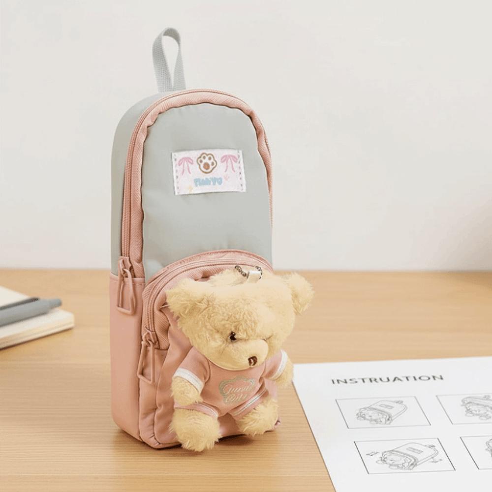 Zipper Plush Stationery Bag Cute Bear Pencil Pouch Fashion Little Bear Doll Pencil Case  Kids Gift