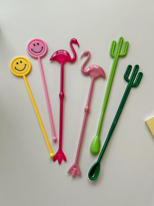 

Elegant Table Summerlike Muddler 6-piece set of highball, long spoon, teaspoon, coffee stick, and iced coffee aid Smile Yellow