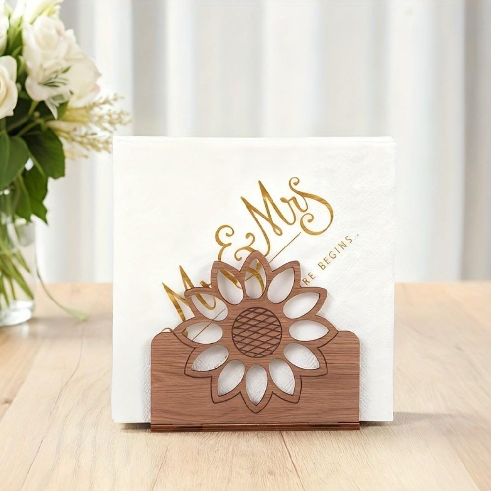 Retro Style Wooden Sunflower Napkin Holder Detachable Cute Animal Shaped Tissue Dispenser Decorative Business Card Stand Office