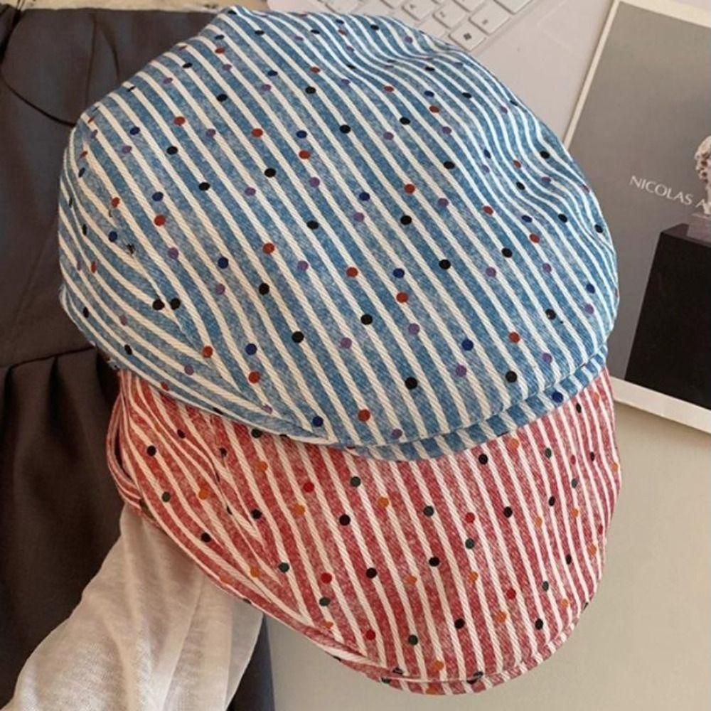 Vintage Polka Dot Beret Korean Painter Cap Ins Stripped Berets  Streetwear