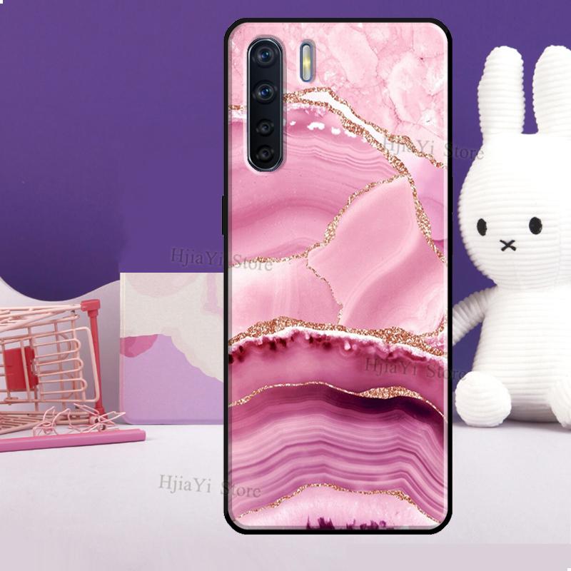 Türkisblau Gold Achat Marmor Hülle Für OPPO Reno 5 Lite 2Z 2F A5 A9 A53 A53S 2020 A52 A72 A1K A15 A83 A94 A74 A54 Hülle