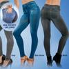 Slim Women Faux Denim Jeans Pockets Fashion Leggings Mid Waist Pencil Pants Push Up Vintage Slim Pants