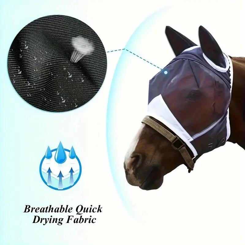 Breathable Mesh Horse Fly Mask with Ears - Mosquito-Proof and Comfortable.
