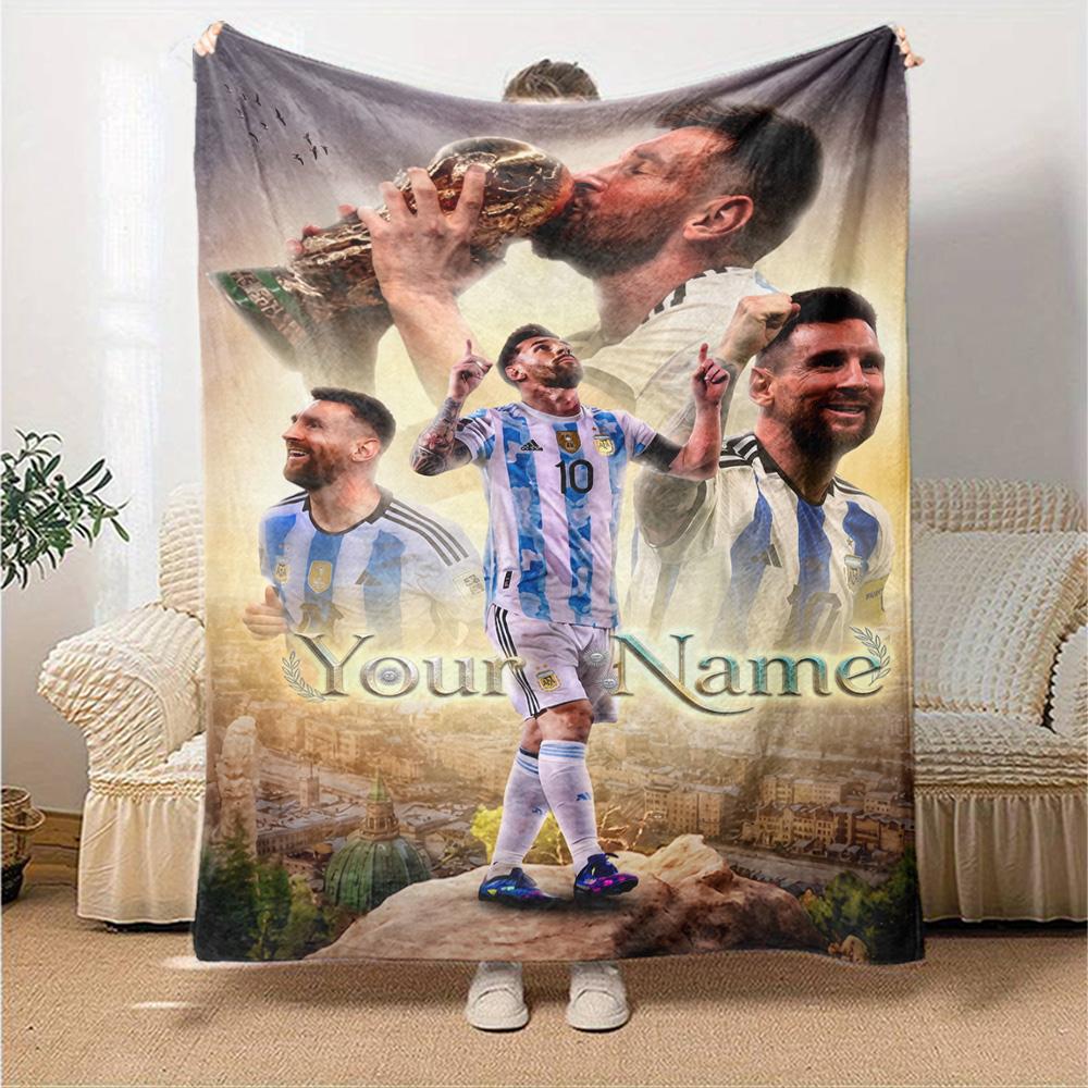 Football Messi Customize Your Name Blanket Gift Personalized Blanket Soft Warm Cozy for Office Office Chair Seaside Nap All-Season Use