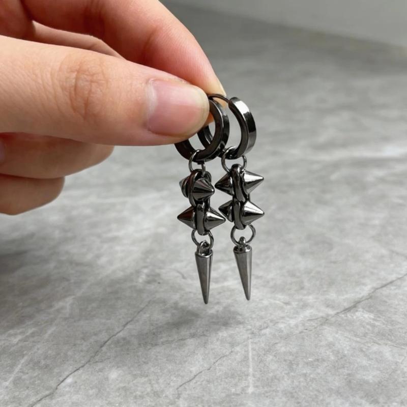 Stainless Steel Rivet Conical Studs Earrings Hip Hop Punk Style Ear Accessories for Daily Wear Parties