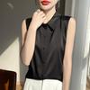Women's Spring Summer Sleeveless Shirt Collar Silk Satin Blouse Inner Suit Bottom Collar Tank Top