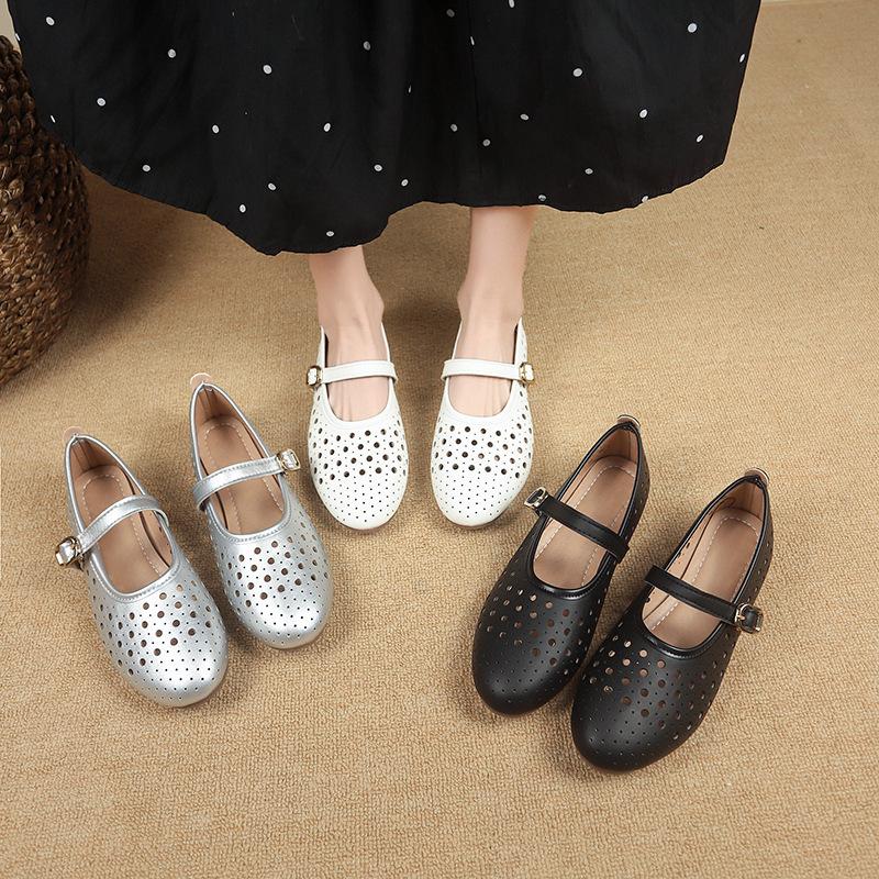 Retro Hollow Ballet Mary Jane Shoes Women's 2025 Spring New Breathable Soft-soled Sandals Flat-soled Comfortable Single Shoes