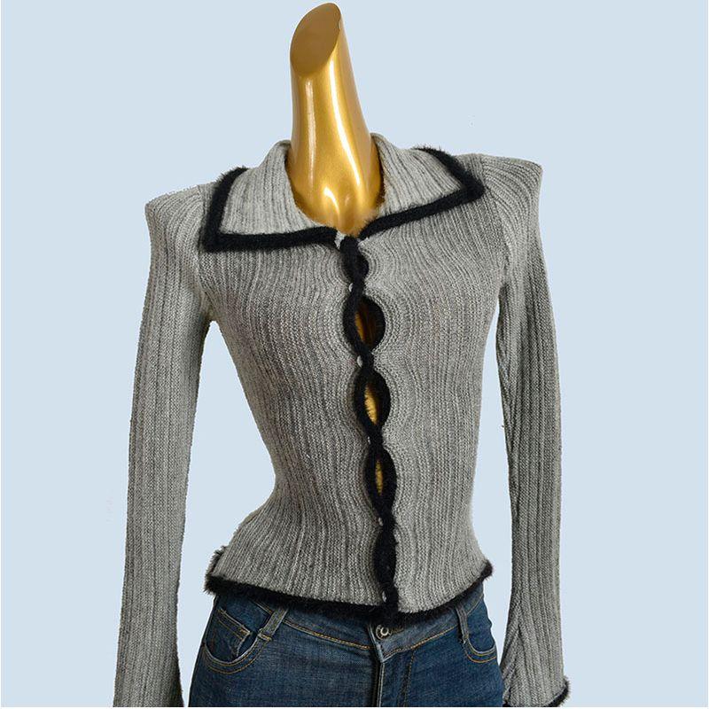 2025 New Women's Clothing Spring and Autumn Winter New Gradient Color Knitted Small Cardigan Inner Wear Single Breasted Sweater Lapel Short