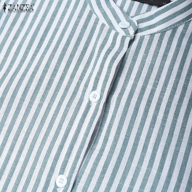 ZANZEA Women Casual Round Neck Summer Short Sleeve Stripe Dress