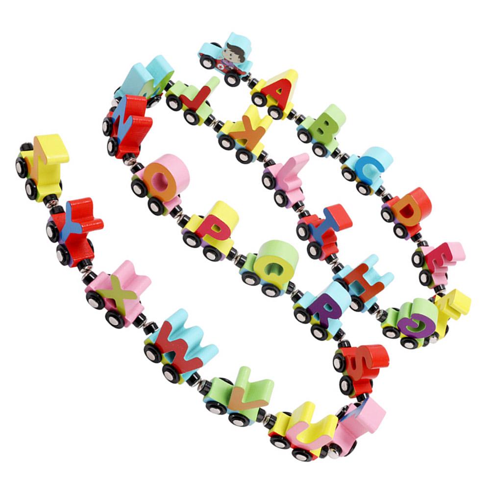 27pcs Wooden Alphabet Train Toys Early Educational Edge Polished Colorful Letter Train for Toddler