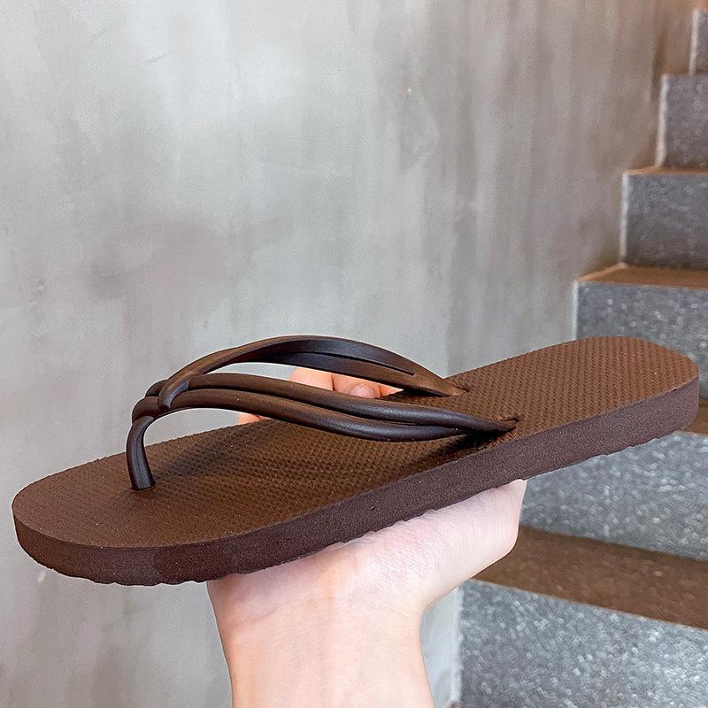 ins style fashionable simple casual flip-flops women summer non-slip bathing pinch feet outside wearing flat beach cool slippers women