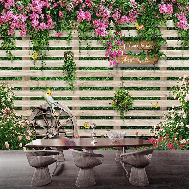 3D Fototapete Holzbrett Rosenblüten Wandmalereien Restaurant Café Wohnzimmer Hintergrund Wandpapier für Wände 3D