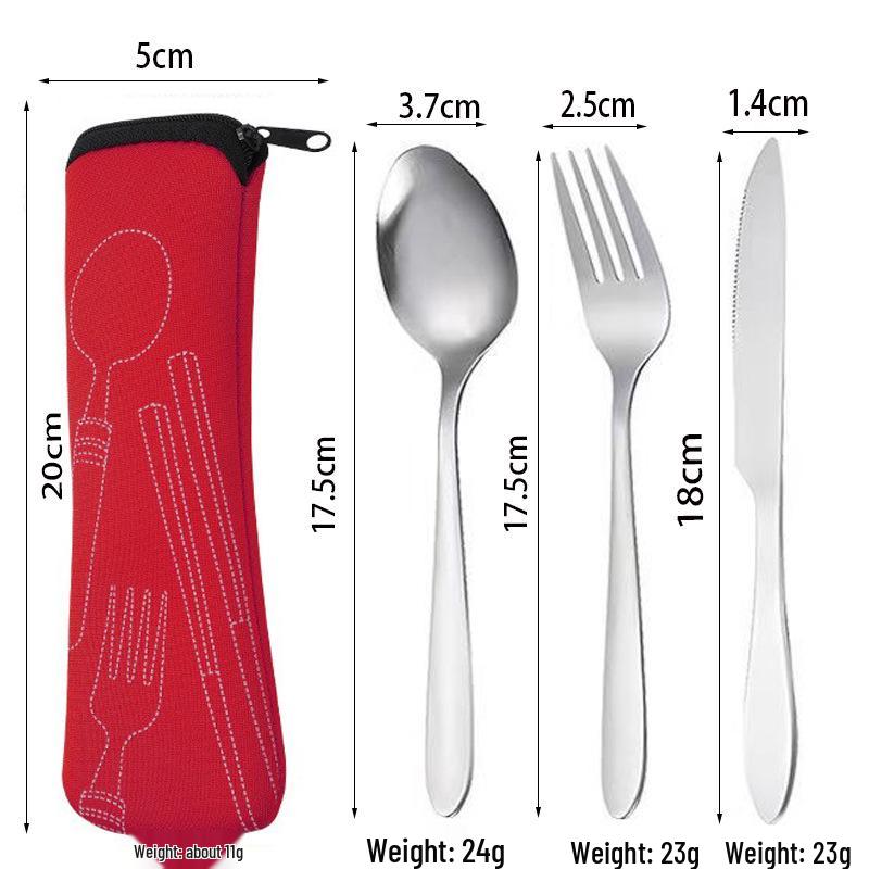 Stainless Steel Cutlery Set: Knife, Fork, Spoon with Cloth Bag - Portable for Student or Picnic Use