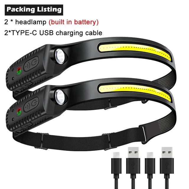 Super Bright COB LED Induction Headlamp Built in Battery USB Rechargeable 5 Lighting Modes Outdoor Fishing Camping Headlight