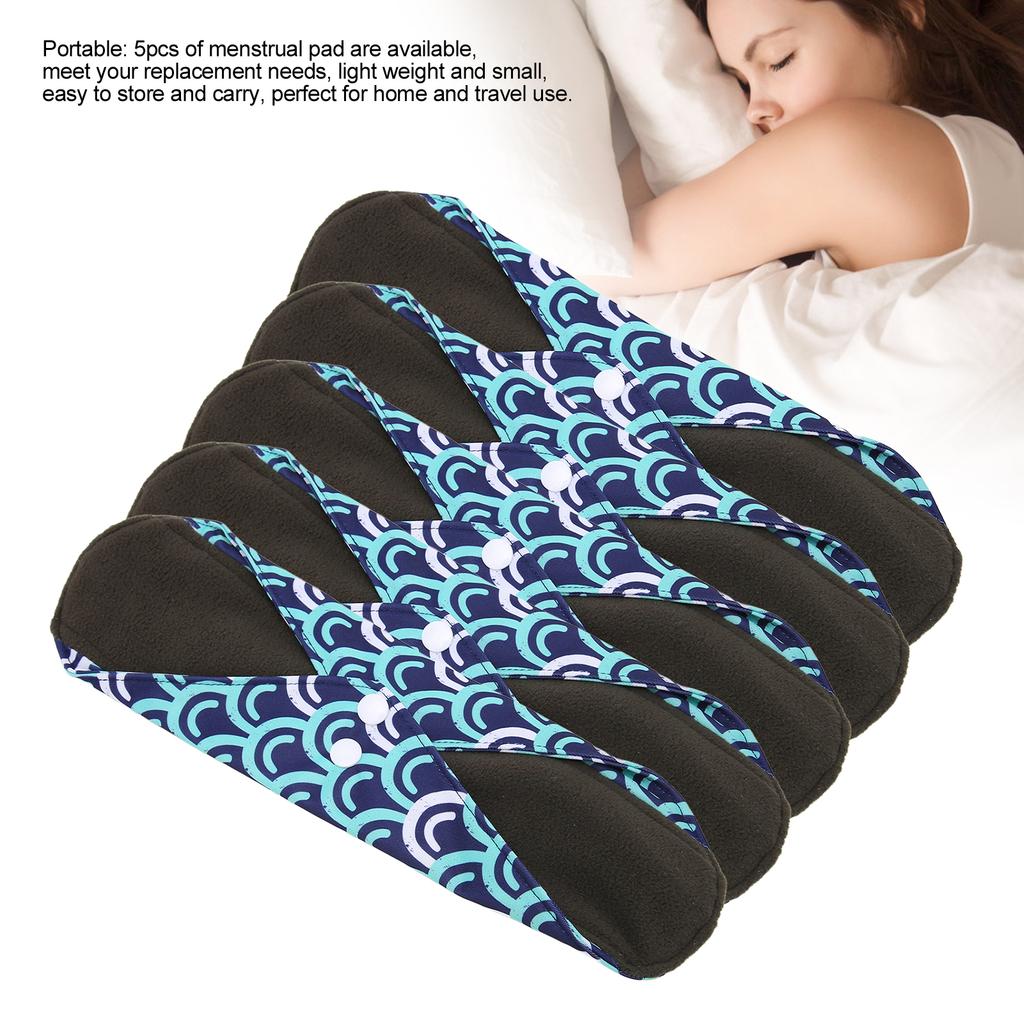 5pcs Washable Reusable Sanitary Pad Women Travel Portable Soft Brthable Printed Elegant Menstrual Pad