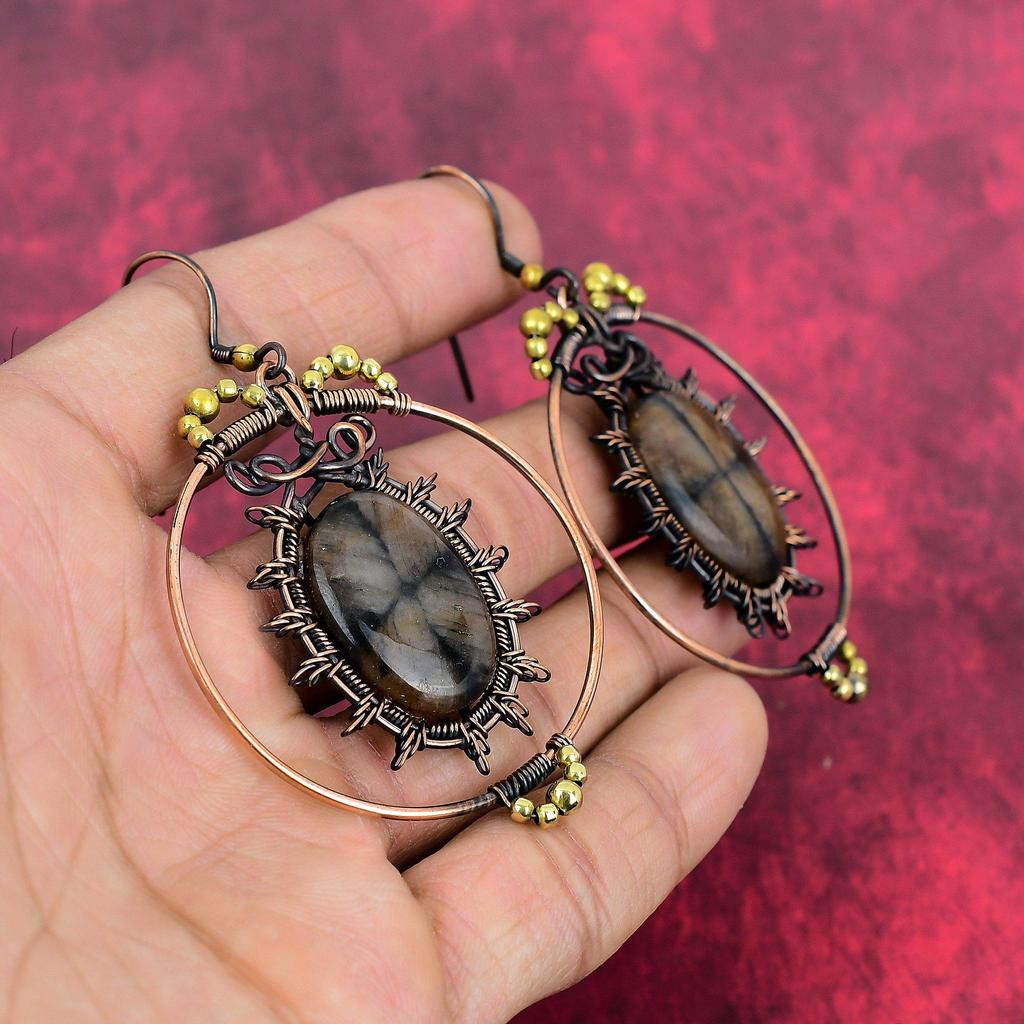 Chiastolite earring copper wire wrapped earrings handmade original gemstone earring antique copper jewelry dangle earring gifts for mother