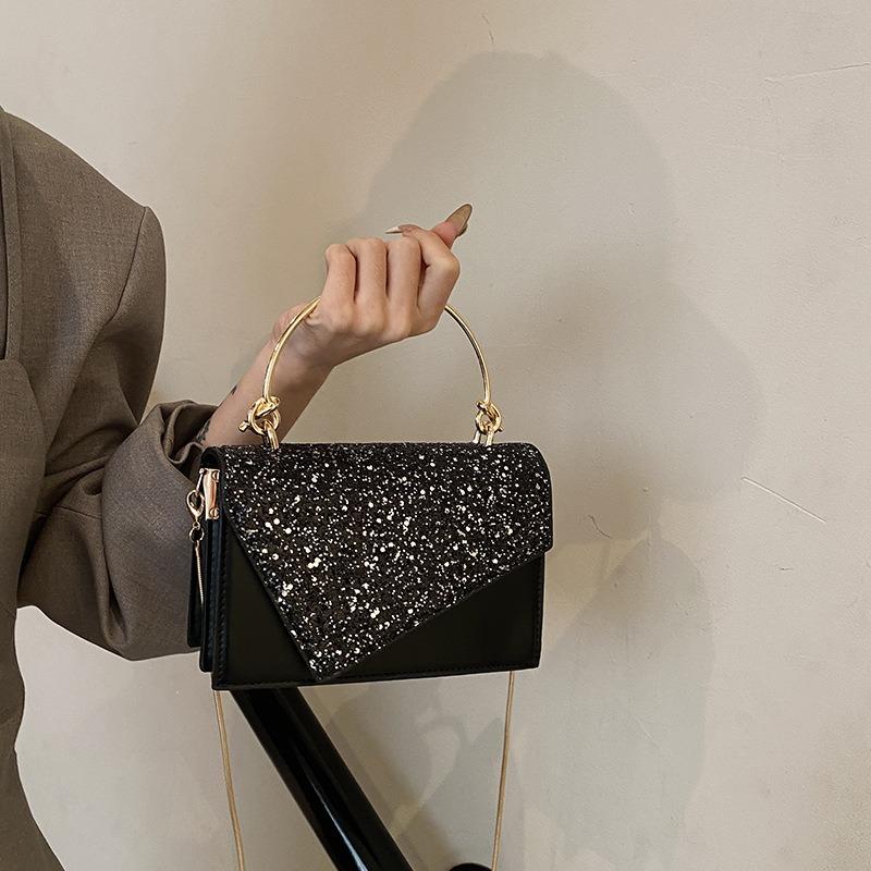 Bag women's new sequined texture portable small square bag fashion chain single shoulder oblique span bag tide