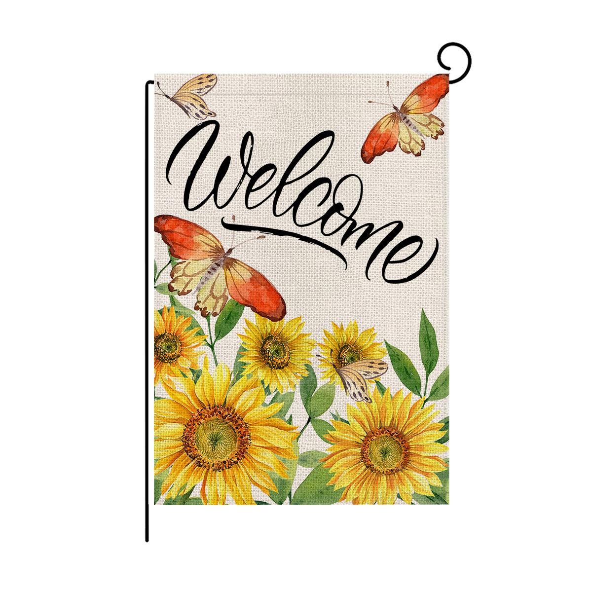 

Флаг для сада с принтом из льна, серия «Пчела и подсолнух», украшение для сада на открытом воздухе, маленький флаг HYQ040-7