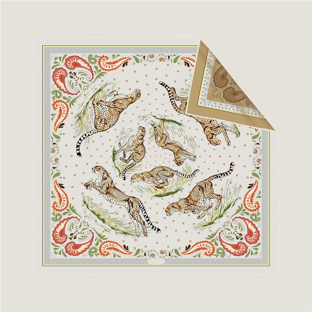 New 90*90cm Double-side Twill Silk Printed Square Scarf Women Two Sides Different Colors Foulard Hijabs