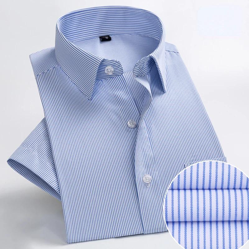 Plus Size Men's Social Short Sleeve Business Casual Shirts Brand Slim Fit Plain Dress Shirts White Black Red Multi-color GOZBKF