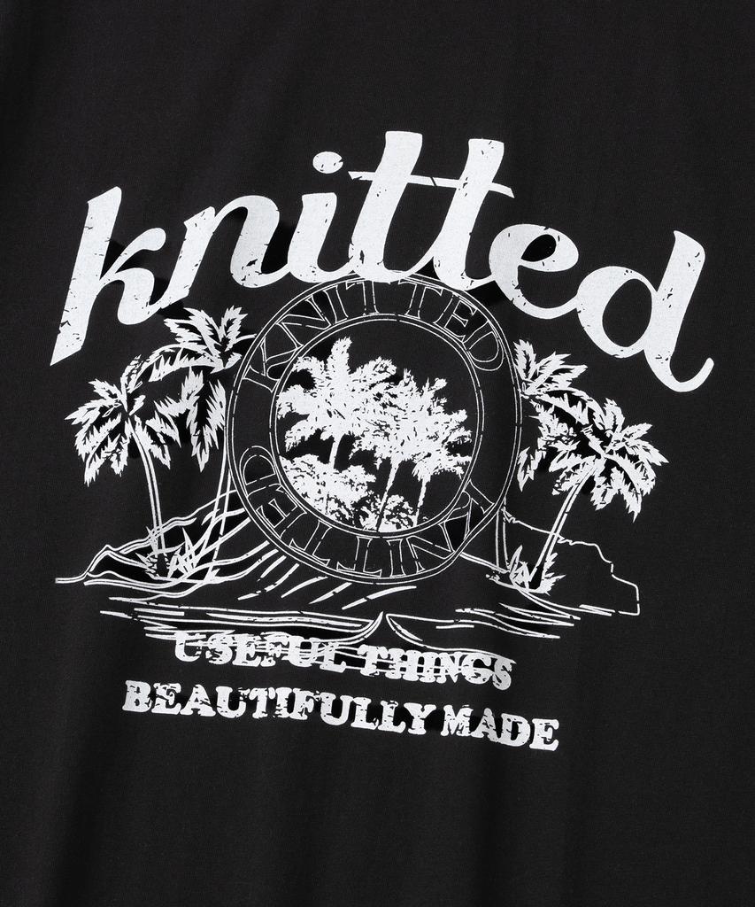 KNITTED (Unisex) Pigment Palm Tree Graphic T-Shirt Crop Black
