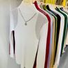 Women's Half Turtleneck Sweater Rhinestone Hollow Knit Pullover Sweater Autumn and Winter Solid Color Slim Fit Sweater Top
