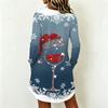 Women's Casual Long Sleeve Christmas Print Neck Dress – Festive Holiday Party Outfit