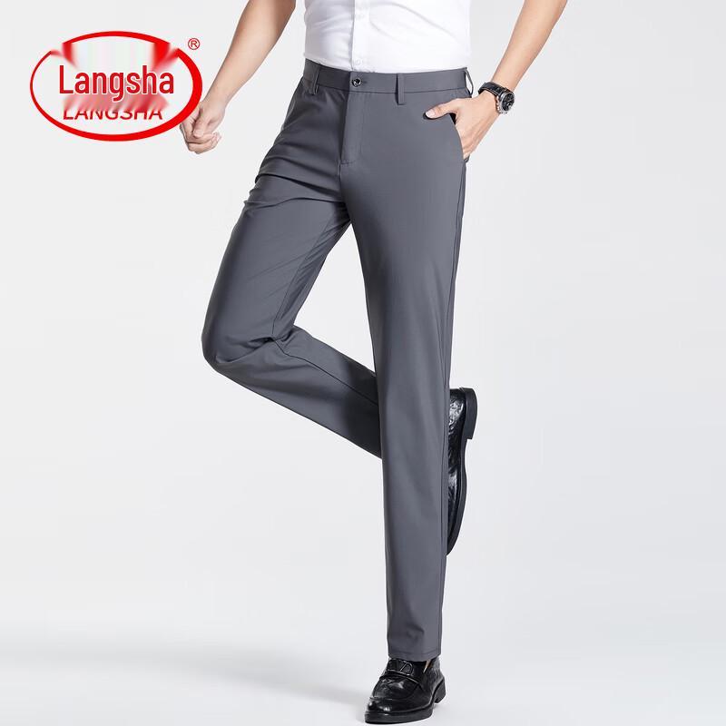 

LangSha Men s Lightweight Straight-Leg Business Casual Pants 34
