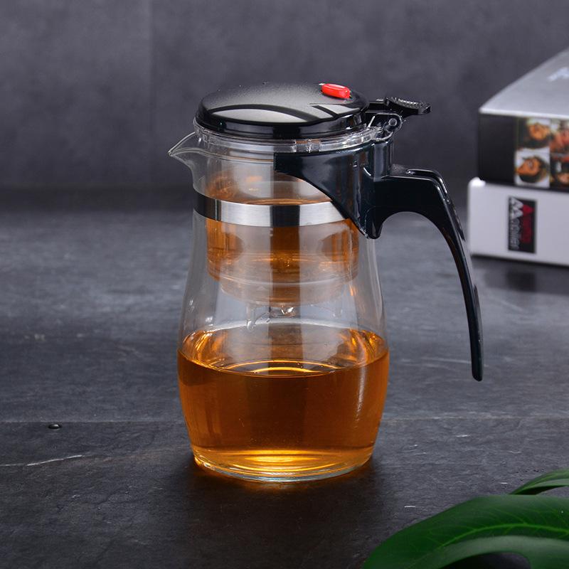 Elegant One-Button Glass Teapot with Tea and Water Separation and Custom Logo
