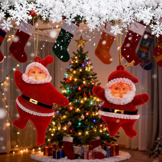 Santa Claus Ornaments 3D Flocking Santa Doll Christmas Tree Hanging Ornaments